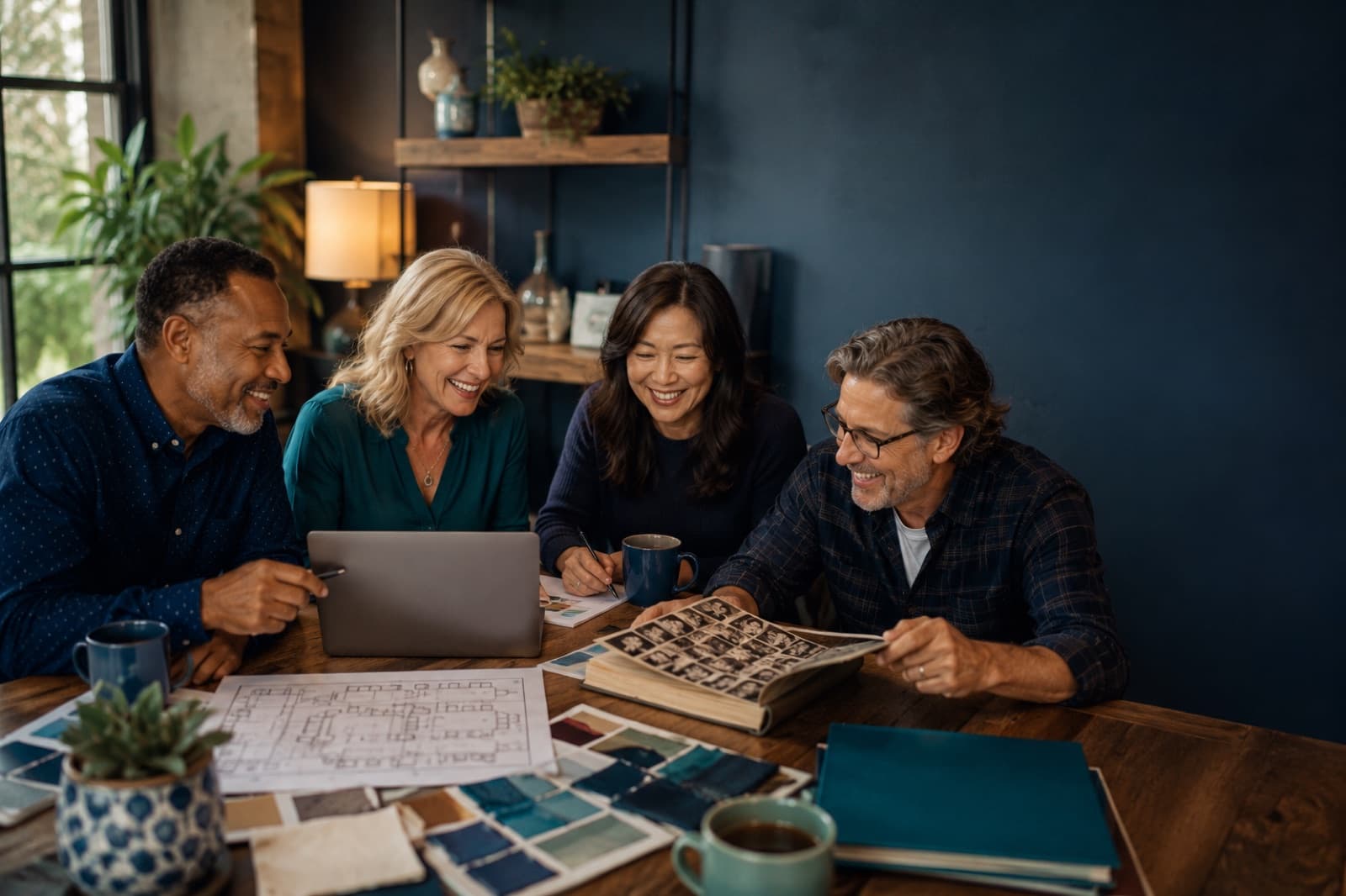 A reunion committee planning together around a table